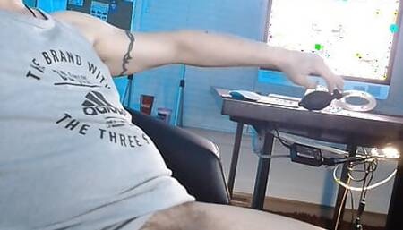 Playing with penis pump at home in my office