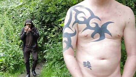 Hung ginger caught outside wanking