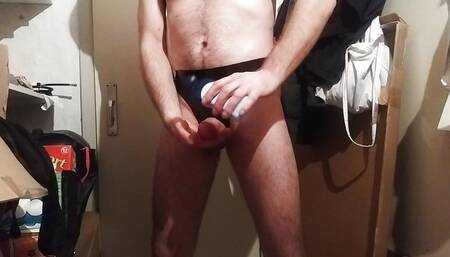 I masturbate in latex pants my horny oiled cock