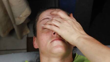 Dirty Dees laying back and taking  double loads of babies to the eyes,