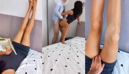 italian roommate saw my sexy legs while i was reading, got horny and fucked me hard for the first time