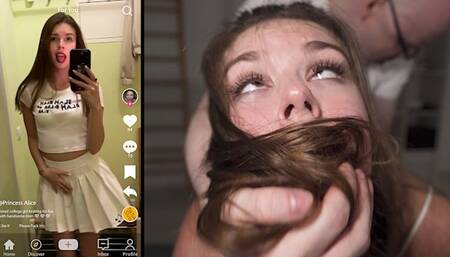 WE FOUND HER ON TIKTOK - College Cutie WRECKED By Two Big Cocks - Princess Alice