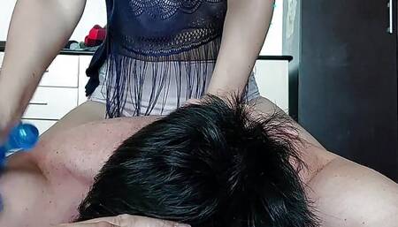 Hot amateur couple foot massage. Sexy wife hairy pussy, hairy ass, big nipples, small tits