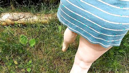 Slapping her tits and pussy outdoor