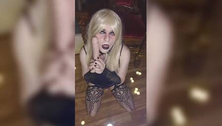 Goth Femboy sucks you off ! Fishnet Tranny Shemale