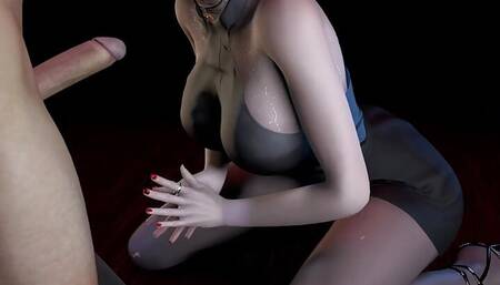 3D hot Asian wife teasing the big old cock