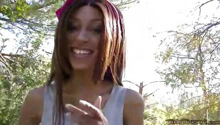 Tiny Trisha fingering closeup outdoor