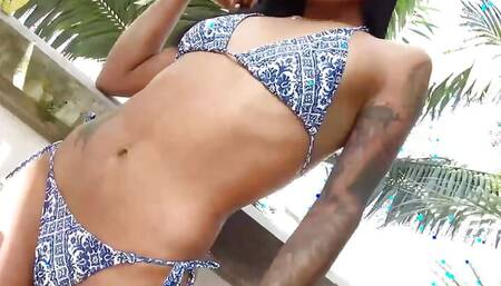 Slim thick ass Latina teen gives amazing blowjob by the pool POV