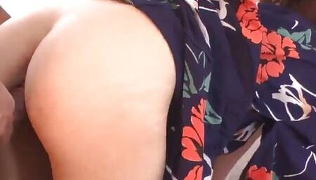 Naked asian woman, Kaori Maeda, in kimono, can't resist her hubby's hardcore XXX.