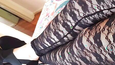 Black Lacy Footless Tights