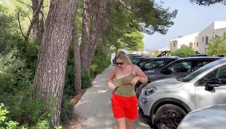 Risky Outdoor Tits Flash on Parking