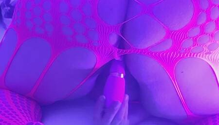 BBW black light UV light orgasm in neon bodystocking