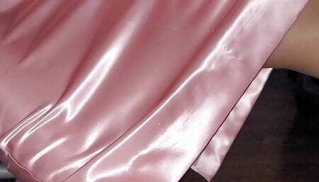 Pink satin skirt with a silky half slip