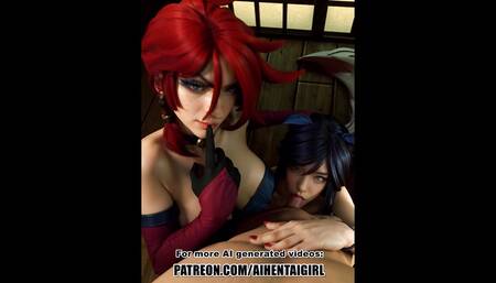 League of Legends Miss Fortune and Ahri cosplay Uncensored Hentai AI generated
