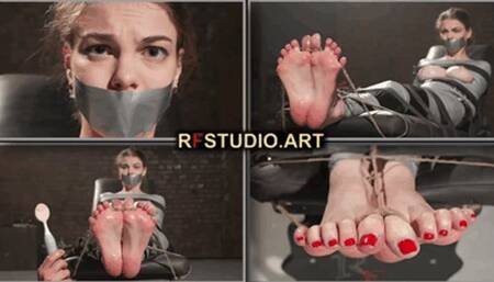 Foxy in Tight Mummification with Exposed Breasts - Intense Bare Feet Tickling (UHD 4K MP4)