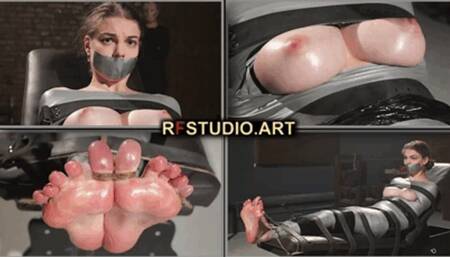 Foxy in Tight Mummification with Exposed Breasts - Intense Bare Feet Tickling (FULL HD MP4)