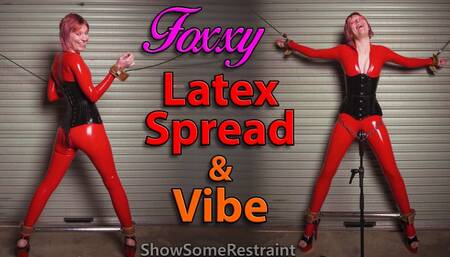 Foxxy Latex Spread & Vibe Vertical Video (Humane leather restraints, standing spread eagle and vibrator)