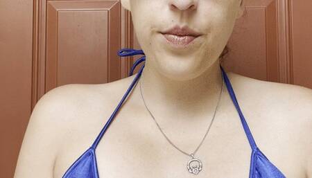 Goddess D with Hair Up Smoking Marlboro Light Wearing Tiny Bikini Top with Hair Up and Glasses