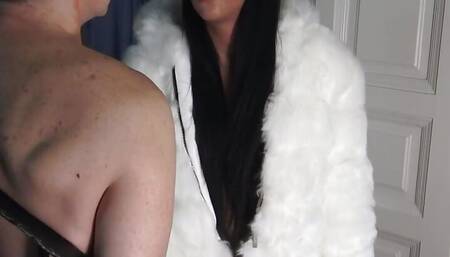 Boot cum slave milked on the white boots