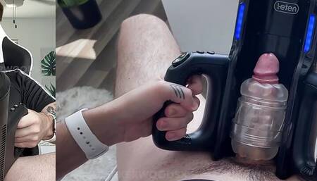 His FIRST TIME putting his big, uncut dick into his XT5 Auto Stroker Toy till he CUMS - TOY REVIEW