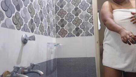 Step mom and step son having bath together and fucking in a doggy style