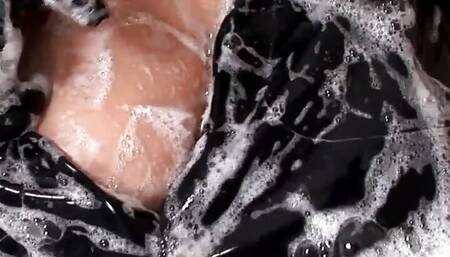 Latex Siren Brunette MILF's Steamy Bathroom Play