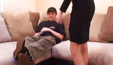 Slim Babe with Amazing Feet Loves Playing with Her Slave