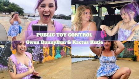 Girls get naughty in public with toy control and flashing