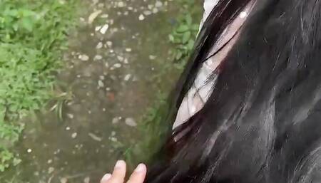 Student Is Surprised by Her Teacher in the Patio of Her House