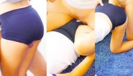 【4K別アングル】素股がエロい小さい身長の人妻の学販本物ブルマに挟み擦り付けぶっかけ射精 ちんこをしゃぶりつき日本人の人妻は自分でおもちゃを使いオナニー 自分から腰を動かしお尻にかけ射精legging