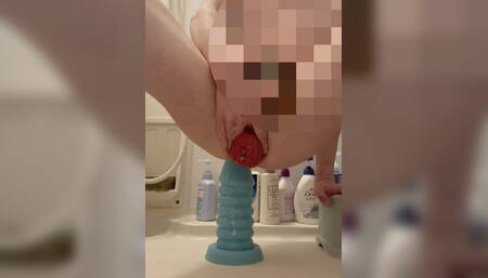 A long and thick anal plug with a diameter of 8.5 cm and a length of 23 cm, I slurped it comfortably with a