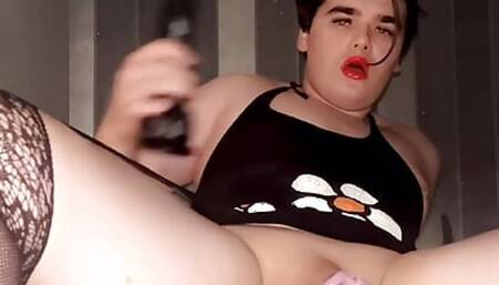 Beautiful sissy Shemale playing with her hole