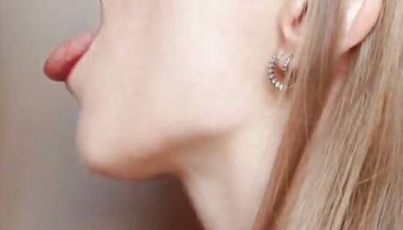 Housewife Gave Me First Time Red Lipstick Blowjob with Huge Cum Swallow, Extreme Closeup