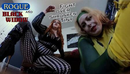 Rogue and Black Widow Fight over Shrunken Tiny - VR 360 - featuring Megan Daw and Jane Judge, a cosplay parody scene with lesbian kissing, magic control, superhero battle, and two dangerous giantess heroines arguing over your tiny shrunken body filled wi