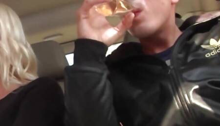 Busty milf wearing fishnets gets banged in car