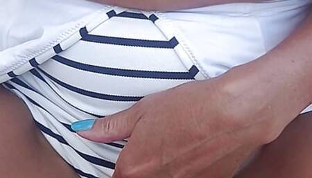 Hot french milf smoking a cigarette whilst flashing her big natural breasts and pussy