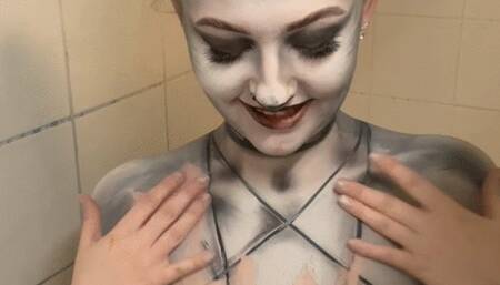 Cosplay Loona Wolf Body Paint Removal & Tit Play