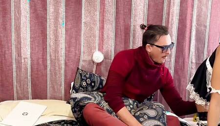 The slutty maid wants to be fucked by her boss, gives him a blowjob, gets fucked doggy style and cum in her pussy. Creampie Pov