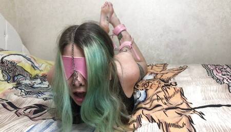 bondage, nose hook, sucking dildo bondage on knees