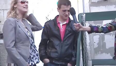 Horny blonde woman picked up and rammed