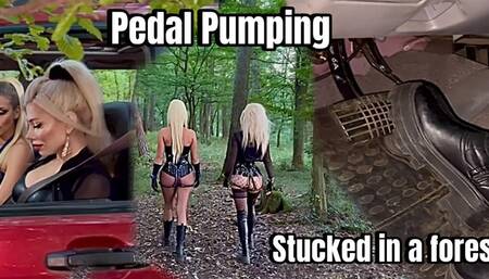 Pedal Pumping TWO BLONDES Stucked in a forest with a Forester