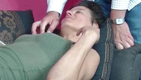 Short haired mature with small tits gets fucked passionately