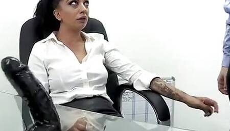 Tattooed secretary gets ass fucked in punishment sex action
