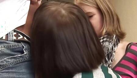 Sexy teens are sucking dude's hard wang