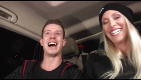 Perfect and big blonde milf fucking a dude in taxi