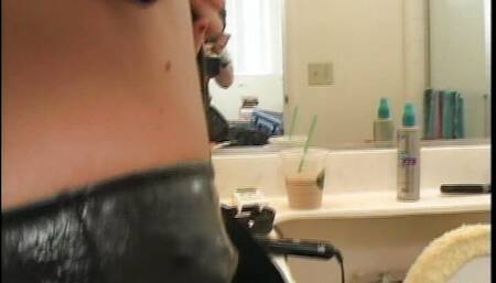 Old man gets ass pegged by a busty mistress and eats his cum from the toilet