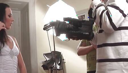 Long legged babe wearing stockings gets ass fucked at casting