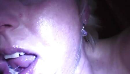 Mature fucked while licking pussy in close up threesome