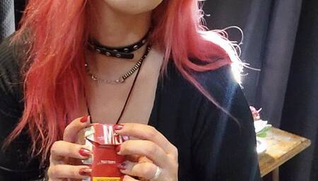 Smoking cork - nose inhale, nose exhale - leather pants