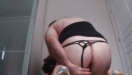 Sissy TV Masturbating having fun with heels Mini dress and Thong and lingerie
